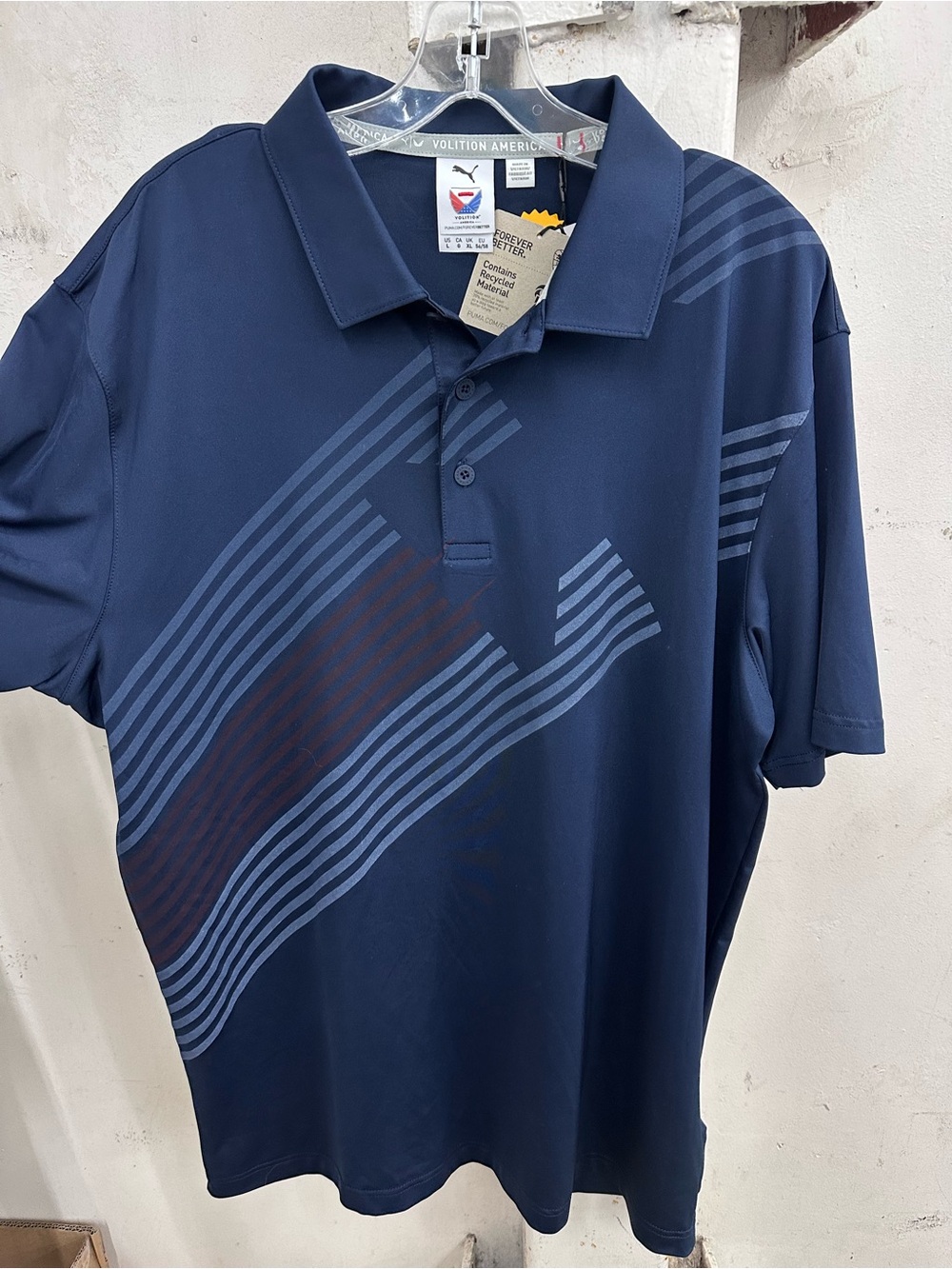 Puma Men's Navy Polo with Diagonal Stripe Pattern